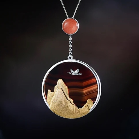 🎁 Artisan Handmade 925 Silver The Zuzu Mountain Natural Agate Necklace - Picture 1 of 7